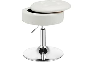COSTWAY Taboret do makijażu obracany o 360°, taboret do toaletki z miejscem do przechowywania, wysokość siedziska 51-66 cm, tapicerowany, stołek barowy, okrągły, nowoczesny (biały)