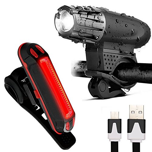 Preisvergleich Produktbild LED Fahrradbeleuchtung , AngelaKerry Fahrradlicht USB Wiederaufladbare Frontlicht und Rücklicht Set, LED Wasserdichte Fahrradlampe Set, 300Lumen 4 / 6 Licht-Modi Licht für Fahrrad