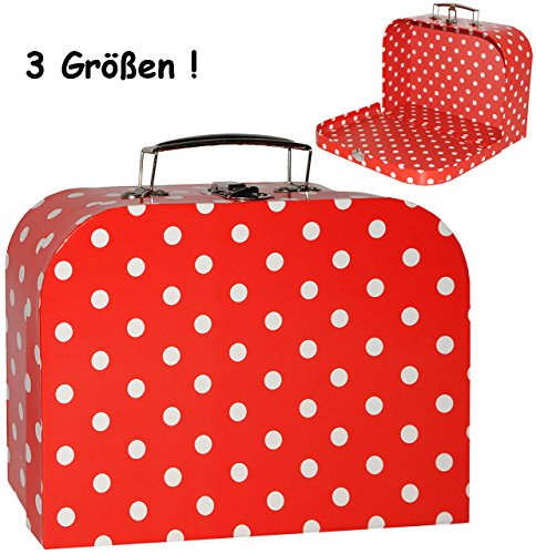 Koffer / Kinderkoffer - in 3 Größen ! - " Punkte - rot & weiß " - ideal für Spielzeug und als Geldgeschenk - Mädchen & Jungen - Pappkoffer - Puppenkoffer - Kinder - Pappe Karton - gepunktet / Polka Dots - Köfferchen - Motivkoffer - Spielekoffer - Reisekoffer / Geschenkekoffer - Malkoffer - Spielekoffer - Spielzeugkoffer - Malkoffer - Geburtstag / Hochzeit - Urlauber