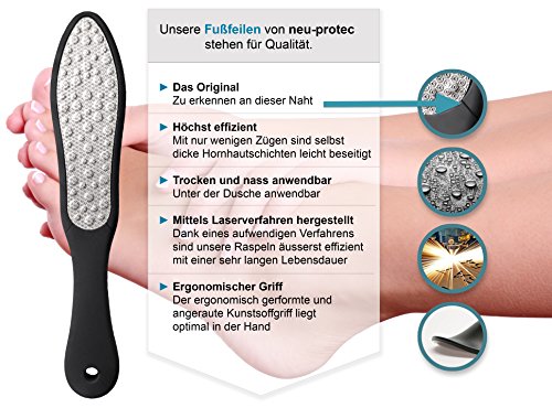 Laser Fußfeile zur Entfernung von Hornhaut für Pediküre & Fußpflege. Grobe & feine Raspel aus rostfreiem Metall. Handlicher Griff aus rutschfestem Kunststoff | Hornhauthobel – Hornhautentferner - 2