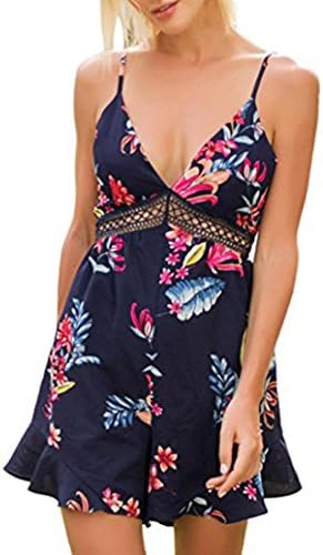 Sexy V-Neck Floral Playsuit for Women, 2018 Summer Female Sleeveless Spaghetti Lace Stitching Shorts Jumpsuits Lady Beach Blouse Shirts T-Shirts by GreatestPAK
