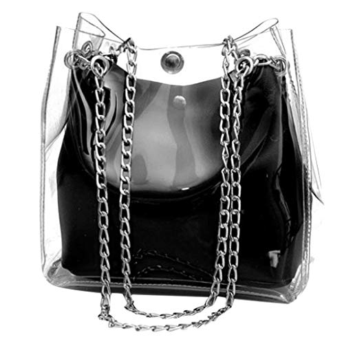 Preisvergleich Produktbild U.Expectating Damen Leder Armband Kupplungs Geldbeutel Handy Geldbörse, Transparente EimerWeibliche Mini Bag mit Schultergurt / Handgelenk-Bügel (Schwarz)