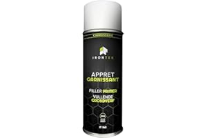 IRONTEK LUBRIFIANTS HAUTE QUALITE Apprêt Garnissant Spray Noir | IRONTEK | 500ml | Filler Primer Haute Opacité | Application Directe Métal, Plastique, Aluminium | Ponçage Facile, Séchage Rapide | Réparation Carrosserie, Finition Lisse
