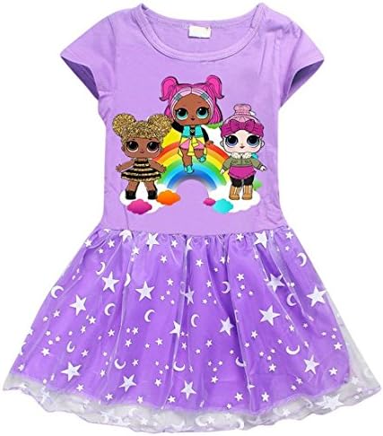ZFSF Dress for Girl Children Clothes Casual Short Sleeve Baby Girls Dresses (Purple, 120)