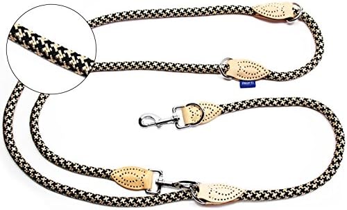 PROFTI Nylon Dog Leash, with leather, adjustable to 4 different lengths, for large and small dogs, 2.3 meter length
