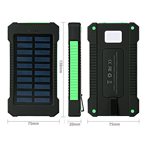 Cargador Solar 15000mAh  Iyowin Bater  a Externa Solar PowerBank Panel 2 Puerto USB con 9 LED Luz L  mpara  Solar Charger Port  til a prueba de Golpes Polvo Agua compatible iPhone iPad Samsung Android-tel  fonos m  viles Smartphone y tablet - Verde