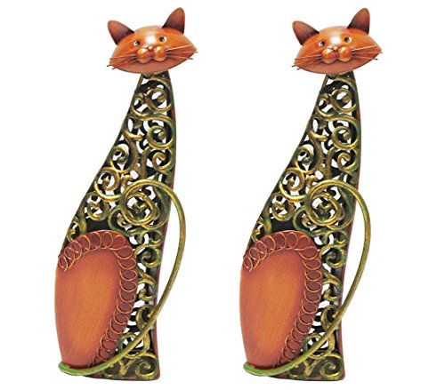 Dehner Dekofigur Katze Camillo, 2 Stück, je ca. 39 x 7.5 x 13 cm, Metall, orange/gold