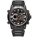 Männer Sports Watch Chronograph Silicone Strap Double Movement Electronic Quartz Watch Waterproof Luminous Calendar Week Display Black Watch