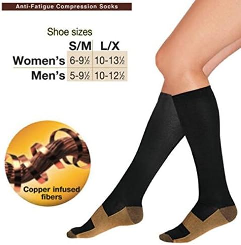 Veligoo Men/Women Anti-fatigue Compression Socks with Copper Infused Firers Long Breathable Socks For Outdoor Spots Traveling Running Football Basketball Golf Socks (L/XL(Women:10-13/Men:10-12))