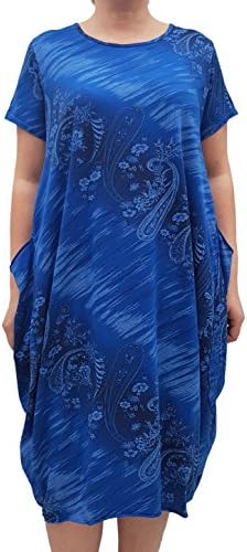 Wolfairy Womens Plus Size Dress Tunic Italian Summer Floral Jersey Lagenlook RoyalBlue 22