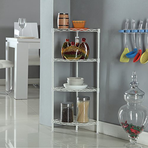 HOMFA Eckregal metall Küchenregal Badregal Standregal aus mentall Material höhenverstellbar 4 Ablagen 30x30x90cm belastbarkeit 100kg Weiß - 5