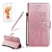 Produktbild Handyhülle für iPhone 4S iPhone 4, Schutzhülle Tasche Lanyard PU Leder mit Silikon Back Cover, Girlyard Hülle Katzen und Baum Design Muster Prägemuster Flip Case Wallet mit Standfunktion Kartenfächer Magnet Etui Schale für iPhone 4S/4 Rosegold