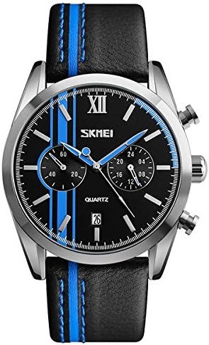 LONGQI WATCH SKMEI Men Business Water Resistant Sports Watches with Genuine Leather Strap Quartz Movement Military Watch