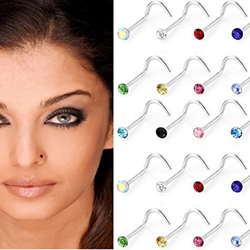 Qingsun 30 pcs Multicolor S Shape Nose Studs Rings Piercing Stud