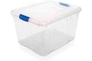 DECODEKO Caja de Almacenamiento con Ruedas, Plástico, Tapa con Cierre de Presión, Organizador Multiuso (Nº2-25L-Transparente)