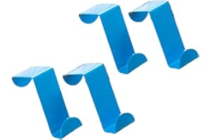 Over Door Hooks, Morbuy 4PC Organizer Over Cupboard and Drawer Hooks Hanger Color Stainless Steel Space Saving for Office Kitchen Cabinet Draw Clothes (Blue)