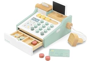 Beeloom - Caja registradora de Madera Natural, My Little Business, Juguete Infantil, Set Juego simbólico para niños y bebés, scáner y Accesorios