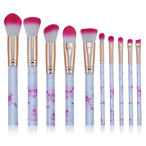 XXWN@ Cosmetic Brush Kit 10 Marble Cosmetic Brush Set Makeup Powder Bottom Brush Powder Brush Eye Shadow Brush Makeup Tool, The Red A