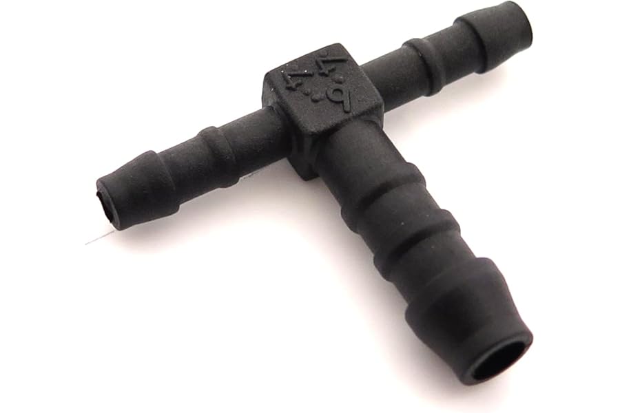 227s Twin 4mm to 6mm T-Piece Hose Connectors to Join Water, Fuel & Breather Pipes - Resistant to Fuels, Oils & Coolant - For Use Between -30C & 140C - Nylon PA66 - Black - 2 Pack
