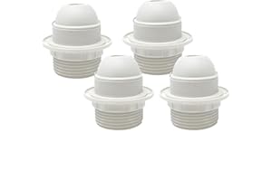HALOTEC | Pack 4 Portalámparas Blanco E27 | Casquillo Hembra M10x1 | Camisa Exterior Roscada Tope | Arandela Sujeción Pantalla | Soporte Seguro para Lámparas Estándar | Decoración Interiores y Hogar