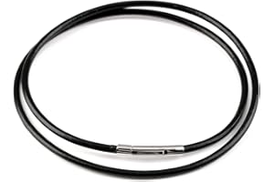 HUGFADS Catena di Cuoio Nero 3mm per Collana con Chiusura in Acciaio Inossidabile, Resistente all'Acqua ，Vera Pelle Liscia