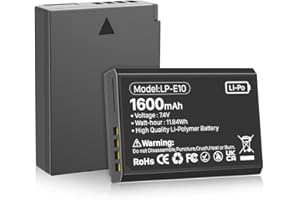 LCLEBM Batterie pour Canon LP-E10, 1600mAh 7.4V Haute capacité Batteries de Rechange pour Canon LP-E10 et EOS 1100D 1200D 1300D 1500D 2000D 3000D 4000D T3 T5 T6 T7 T100 Appareils Photo (1 Paquets)