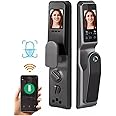 Eazyliv Smart Solutions Tuya/ life WiFi Stylish 3D Face Recognition Door Lock Built in Rechargeable Lithium Battery Automatic Control Palm Print Lock, Card,Password ,Key Home Door Lock (Dark Grey)