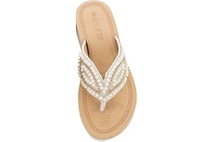 TianBin Frauen Mode Sommer Glitzer Perlen Sandalen Flip Flops Strand Flach T-Strap Zehentrenner Bequeme für Damen