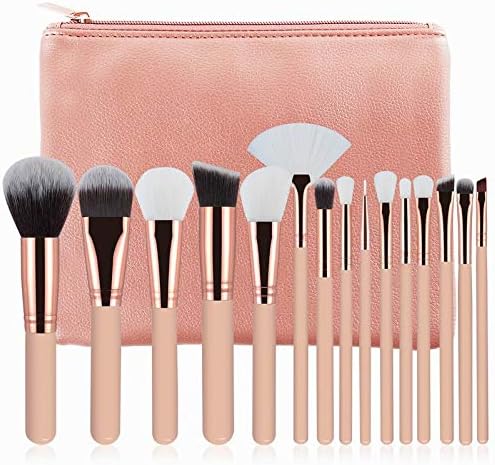 Best Quality - Makeup Brushes - 15pcs Makeup Brushes Set Pink/Brown Powder Foundation Eyeshadow Eyebrow Lip Brush Cosmetics Make Up Tools Kit with Leather Bag - by Joy_Happy