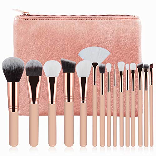 Best Quality - Makeup Brushes - 15pcs Makeup Brushes Set Pink/Brown Powder Foundation Eyeshadow Eyebrow Lip Brush Cosmetics Make Up Tools Kit with Leather Bag - by Joy_Happy