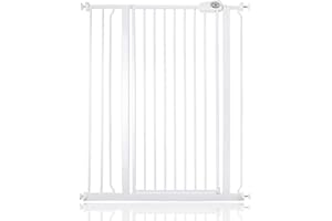 Bettacare Extra hoher Sicherheitsgitter für Kinder und Hunde, 87,9 cm - 95,5 cm, Weiß, Extra hohes Babygitter von 104 cm Höhe, Druckmontage-Sicherheitsgitter für Treppen