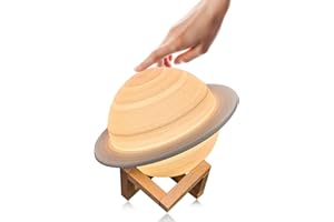 SANON Lampa księżycowa 3D, 22 cm lampka nocna 16 kolorów Saturn Planet lampa z drewnianym stojakiem, pilot i sterowanie dotykowe LED lampka nocna dla dzieci kobiet dziewczyn rodzinny prezent urodzinowy