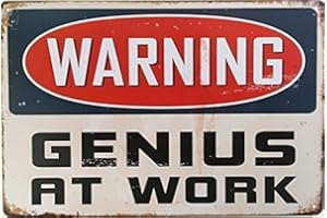 hioni advertencia Genius at work, divertido Metal Tin Sign, adorno de pared placa Póster Vintage Hogar/café/BAR Decor