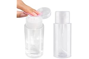 SUBAY Nail Polish Remover Pump Bottle, 200ml Push Down Cleanser Bottle for Travel, No-Leakage Liquid Acetone Pump For Makeup Nail Polish Remove 2Pcs