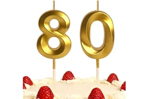 XUELIYUN 80th Birthday Candles Gold Number 80 Happy Birthday Candles Cake Topper Decorations for Birthday Party for 3D Designed Wedding Anniversary Party Wedding Anniversary Celebration Supply