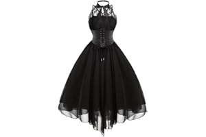 VDDTAGAM Renaissance Kleid Damen Mittelalter Kleid Mittelalter Kostüme, Gothic Kleidung Steampunk Rockabilly Kleider Ärmellos A-Linien Kleid Spitzenkleid Mittelalter Kleidung Halloween Karneval Kostüm