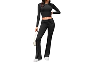 Yuson Girl Tuta Donna Completo Sportiva 2 Pezzi Tute da Casa Maniche Lunghe Top Vita Elasticizzata Pantaloni a Zampa D'elefante Set Casual Tute da Ginnastica Per Primavera Autunno