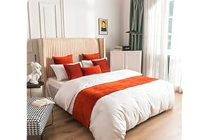 Zhiyuan Pleating Velvet Flannel Bed Runner Decorative Bed End Scarf 45 x 210 cm, Orange Red