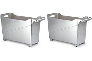 ACAN Tradineur - Pack de 2 Carritos de plástico con Ruedas y asa - N.º 1 - Cesta Organizadora para Productos de Limpieza, Baño, Cocina - Color Plata