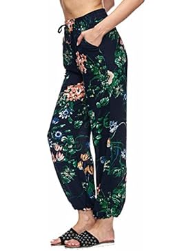 Damen Sommerhose | All-over-print Haremhose mit engem Bündchen | Schlabberhose aus 75% Baumwolle | Luftige Urlaubshose...