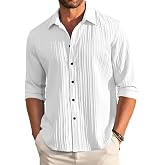 FINIVO FASHION Men's Casual Button Down Shirts Long Sleeve Cotton Linen Shirt Fashion Textured Beach Summer Shirts|Regular Co