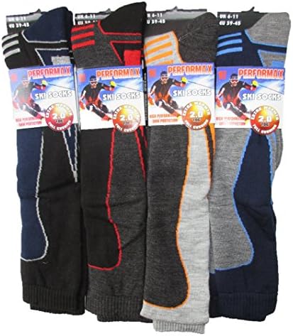 4 Pairs of Mens High Performance Thermal Ski Socks / UK 6-11 Eur 39-45... 30% WOOL 2.0 TOG RATED .NOT CHEAP POLYESTER ONES 4 DIFFRENT COLOURS