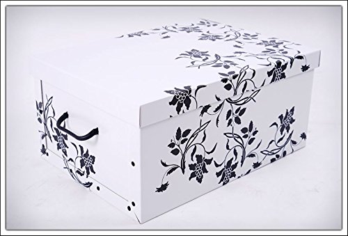 3er Set Aufbewahrungsbox in 3 Farben (weiß, schwarz und grau) mit jeweils 45 Liter Inhalt – Blumenmuster im Barock Stil - 2