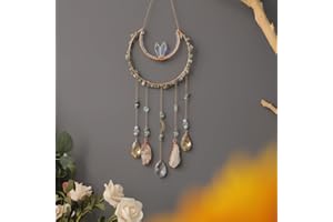 MAUSOUCA Moon Crystals Traumfänger Baum des Lebens, natürlicher Edelstein, Achat, Wandbehang für Fenster, Garten, Heimdekoration (Neumondform)