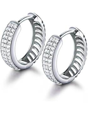 MASOP 925 Sterling Silber Bling Groß Creole Ohrringe Weiß Rund Zirkonia