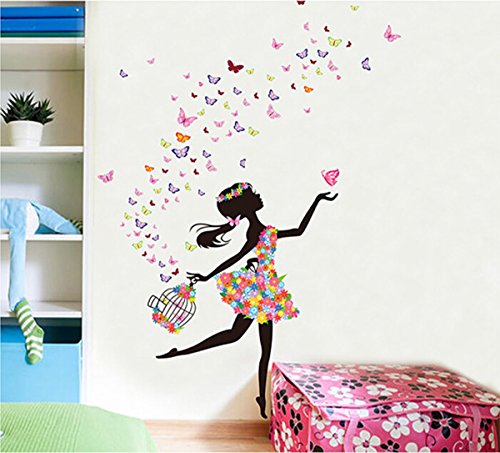 hqclothingbox Living Room Bedroom Decoration Butterfly Wall Stickers Magic Fairy Bright Flower Heart-Shaped Garland Pink Dress Maid Wall Sticker For Girls‘ Room Decoration by Hqclothingbox - 3