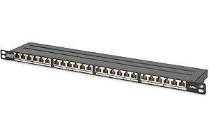 DIGITUS Panneau de Brassage - 19 Pouces - Cat-6A - 24 Ports RJ45 - Blindé - Panneau de Brassage LSA - Montage en Rack 0,5U - Noir