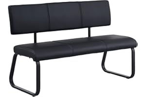 IDIMEX Esszimmerbank Vilas Dreisitzer, schwarz - gepolsterte Essbank mit Rückenlehne für 3 Personen, Sitzbank aus Kunstleder für Küche, schwarzes Metallgestell