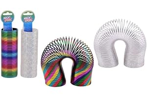 Ferro Stars stegfjäder metallisk 15 cm – regnbåge spiralfjäder fjäderleksak – färgglad löpspiral – Slinky fjäder – trappfjäde