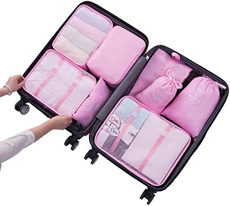 Fleulumira 8pcs Travel Packing Cubes - Luggage Packing Organizers Bags Compression Storage Pouches (Pink)